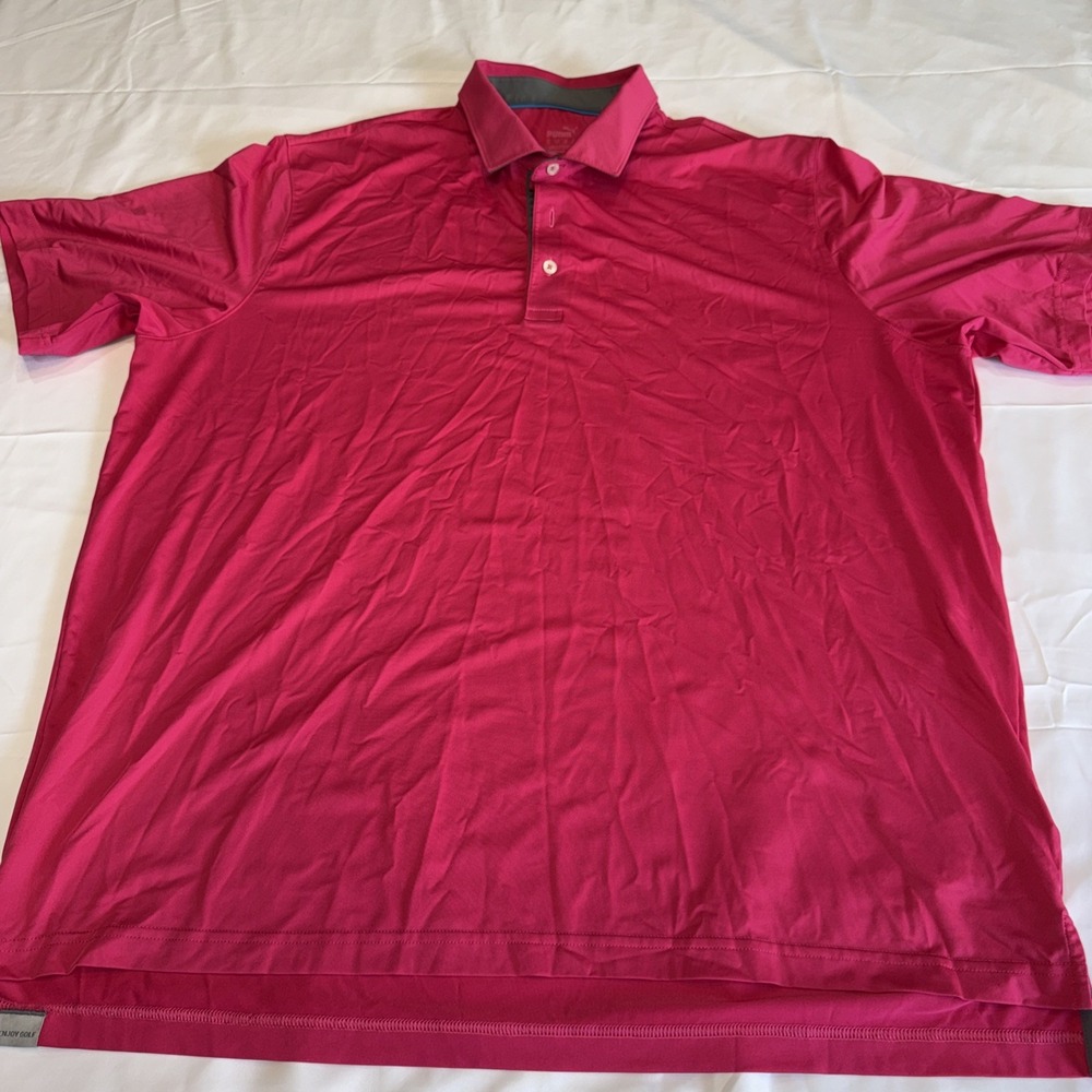 Puma Golf Mens DryCell Short Sleeve Preppy Polo Shirt Hot Pink Athletic Size XL